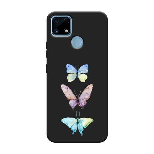 Матовый силиконовый чехол на Realme C25s / Реалми С25s Акварельные бабочки, черный матовый силиконовый чехол розовые цветочные уголки на realme c25s реалми с25s