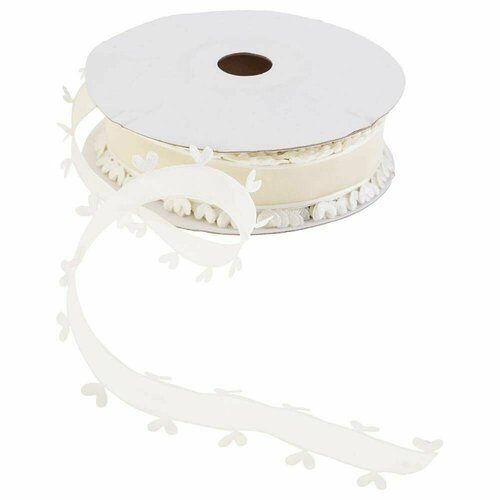 Лента капроновая с каймой сердечки шампань шир 15 см Боб 182м 762₽