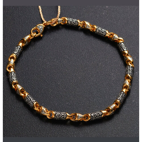 Браслет-цепочка Angelskaya925 Браслет мужской на руку серебро 925, желтое серебро, золото, 925 проба, золочение, чернение, длина 16 см.