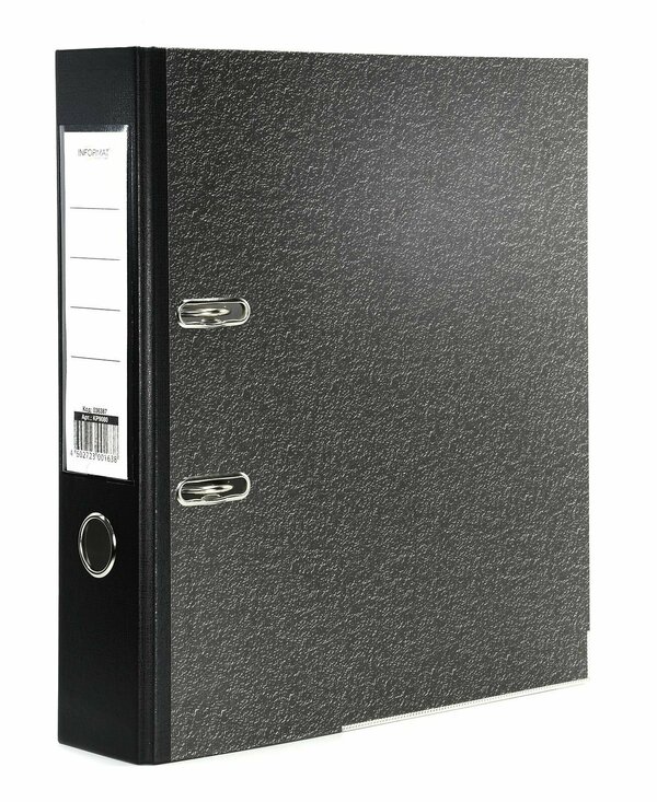 InФормат Папка-регистратор металлическая окантовка, бумага под мрамор, черная, 75 мм