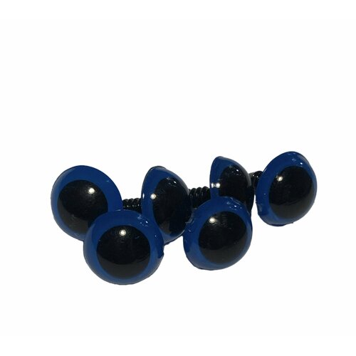 Глазки для игрушек, винтовые с заглушками, диаметр 14 мм,6 штук, 3 пары, синего цвета