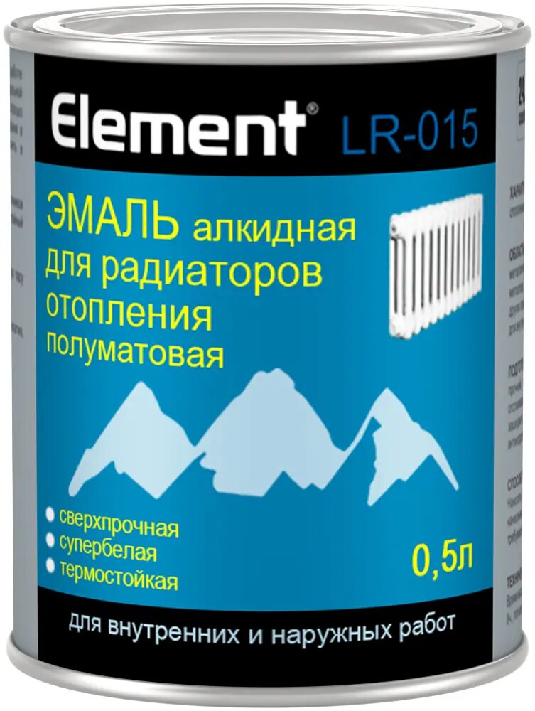 фото Эмаль алкидная для радиаторов отопления сверхпрочная Alpa Element LR 015 500 мл супербелая полуматовая