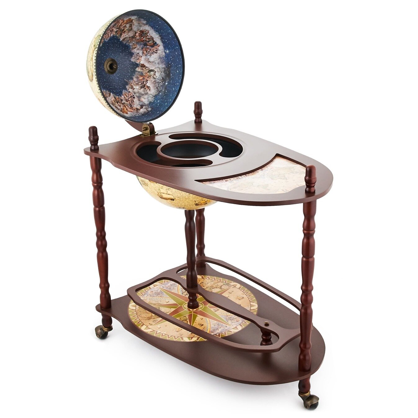 Глобус бар напольный со столом "Дионис" сфера 33 см, дерево. — фото 1