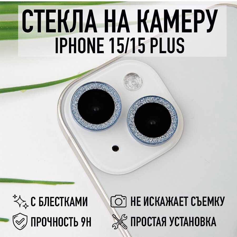 Стекла для камеры iPhone 15 / 15 Plus синие