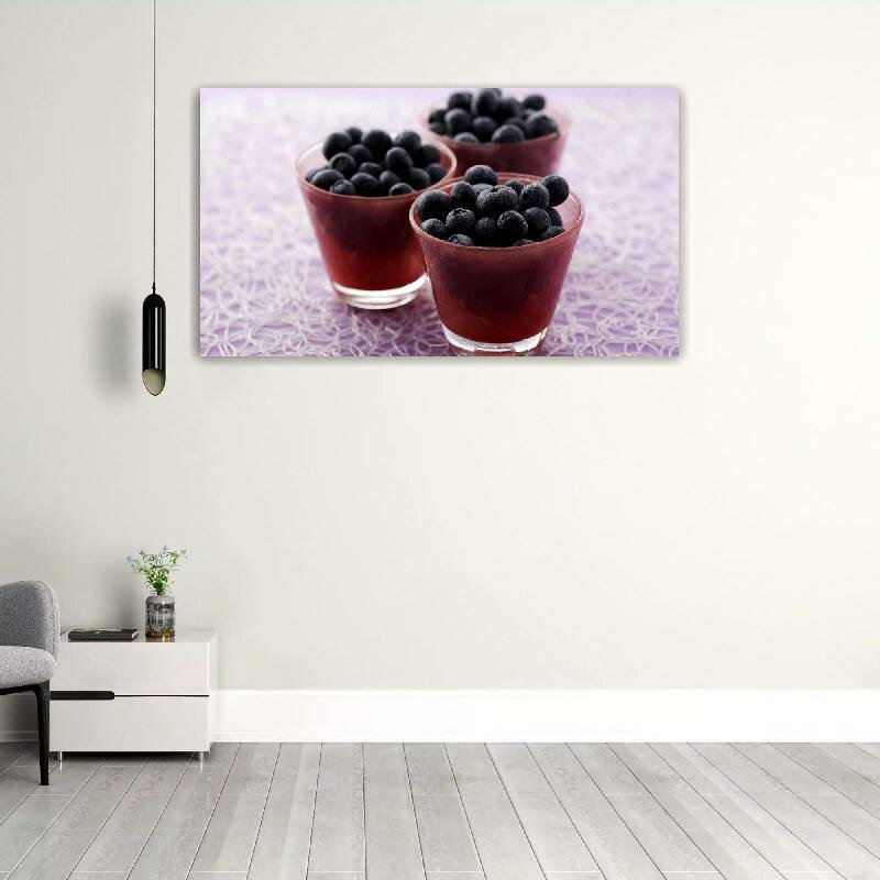 Картина на холсте 60x110 LinxOne "Черника, ягоды, стаканы, три" интерьерная для дома / на стену / на кухню / с подрамником