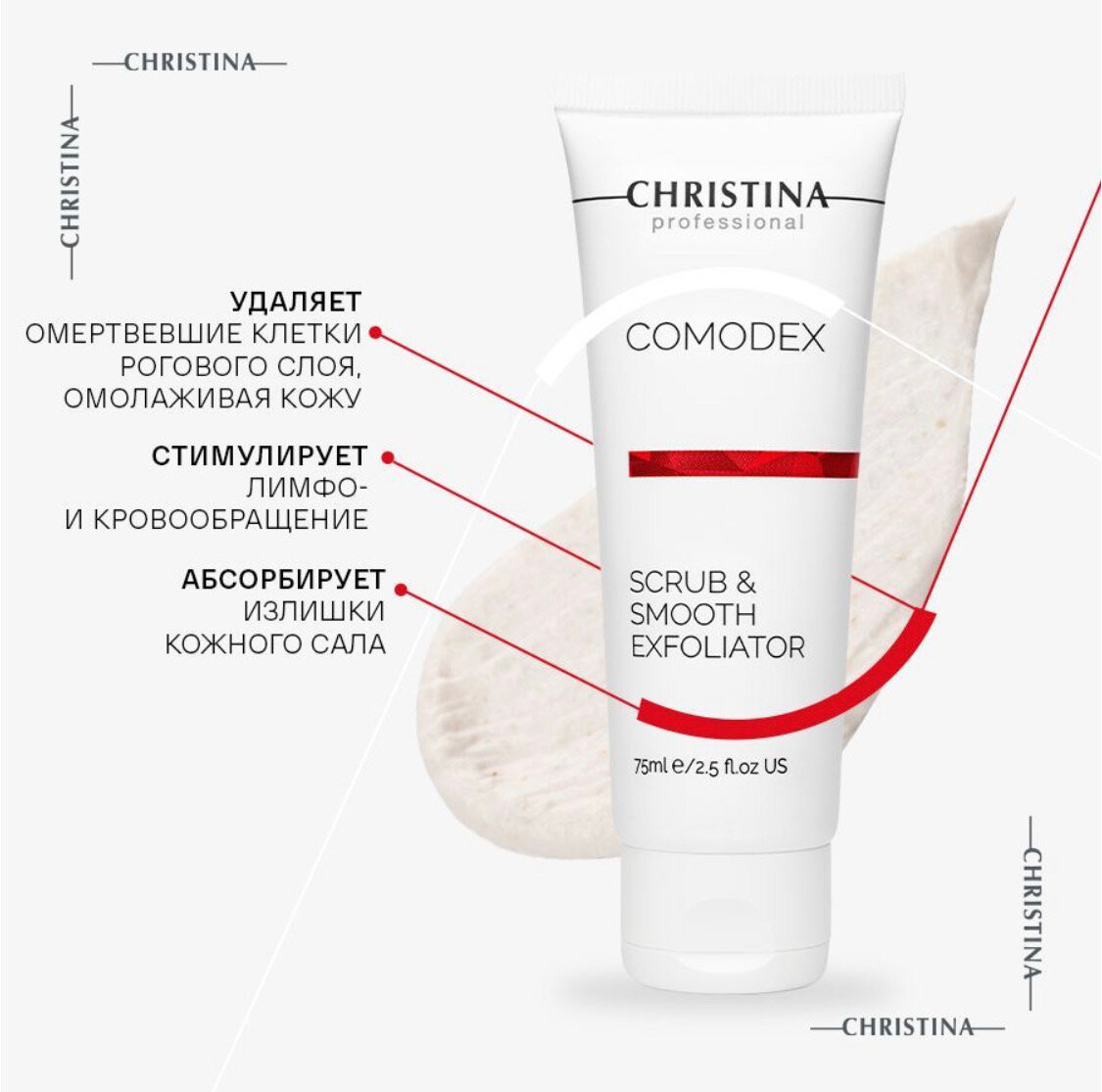 Christina скраб-эксфолиатор выравнивающий Comodex Scrub & Smooth exfoliator, 75 мл