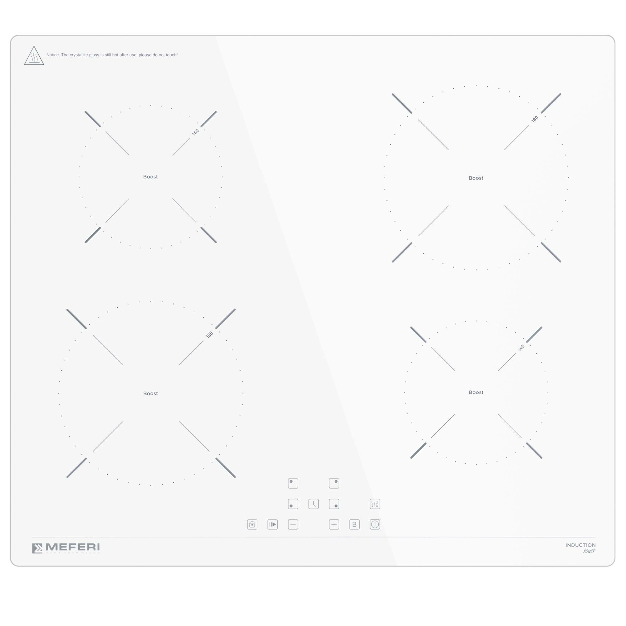 Индукционная варочная панель MEFERI MIH604WH POWER, 60 см, 4 конфорки, белая