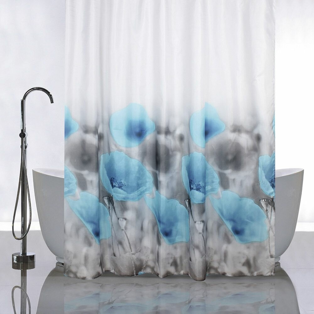 Штора в ванную комнату Голубые Маки 180х180см