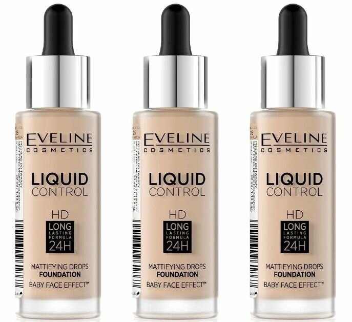 Eveline Cosmetics Инновационная жидкая тональная основа Liquid control, тон №015 Light Vanilla, 32 мл, 3 шт