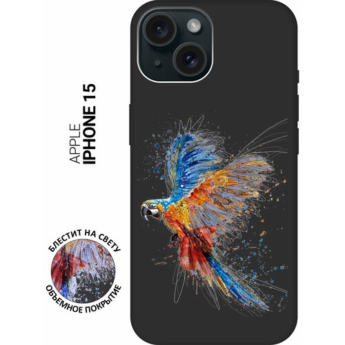 фото Силиконовый чехол на apple iphone 15 / эпл айфон 15 с рисунком "colorful parrot" soft touch черный slvgo