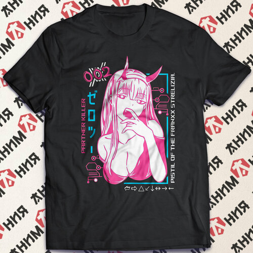 Футболка Футболка Darling in the FranXX, Милый во Франксе, 02, Черная, размер S, черный franxx mens tracksuit set darling in the franxx men sweatsuits jogging sweatpants and hoodie set hip hop