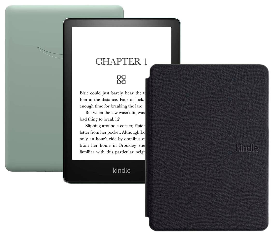 Электронная книга Amazon Kindle PaperWhite 2021 16Gb Ad-Supported Agave Green с обложкой ReaderONE PaperWhite 2021 Black