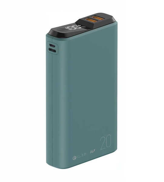 Внешний аккумулятор Olmio QS-20 20000mAh 22.5W PD, QC, LCD, Зеленый