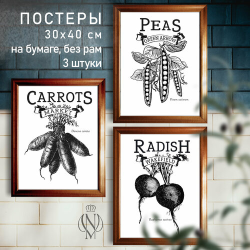 Постеры на кухню 30х40 см, бумажные, три постера - 
