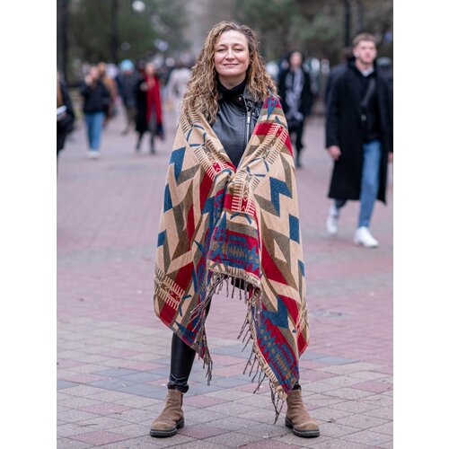 Палантин , 200х100 см, красный, бежевый