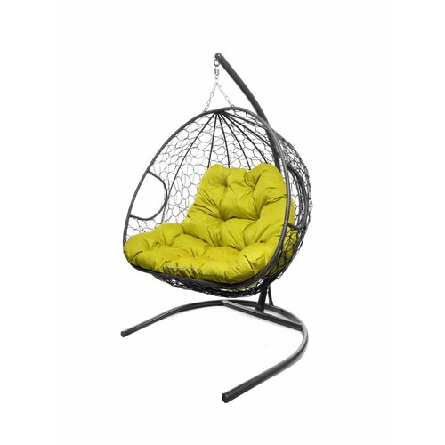 Подвесное кресло из ротанга Для двоих серое с жёлтой подушкой M-GROUP
