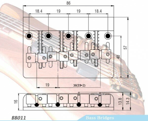 BB011-CR Бридж (струнодержатель) для бас-гитары хром Paxphil