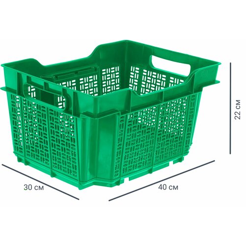 Ящик полимерный многооборотный 40x30x22 см пластик без крышки цвет зеленый