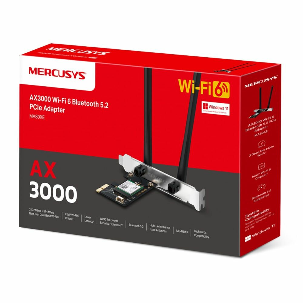 Двухдиапазонный адаптер PCI Express MA80XE с поддержкой Bluetooth и Wi-Fi 6 AX3000