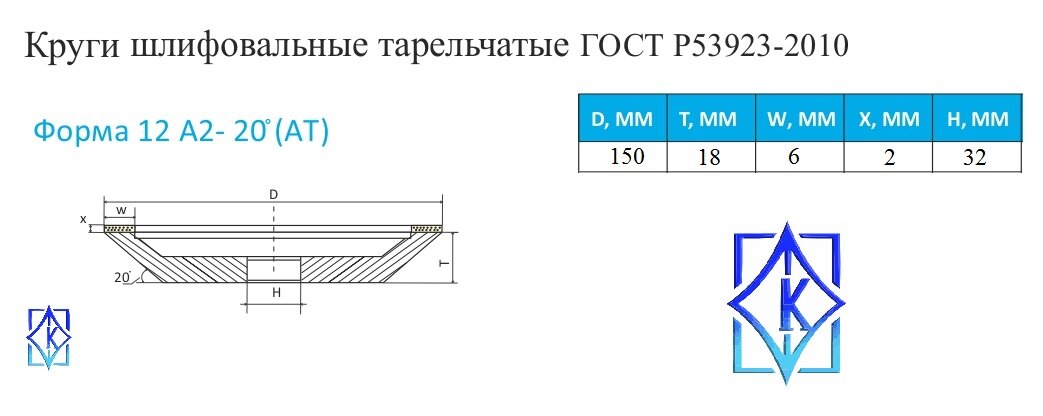 Изображение Круг алмазный шлифовальный 12А2-20 150х6х2х32 100/80 АС6 В2-01 100% КристАл Лтд