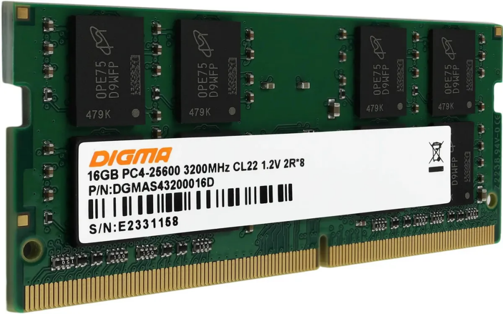 Оперативная память 16Gb DDR4 3200MHz Digma SO-DIMM (DGMAS43200016D)