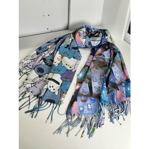 Палантин Cashmere, 180х70 см, голубой, мультиколор