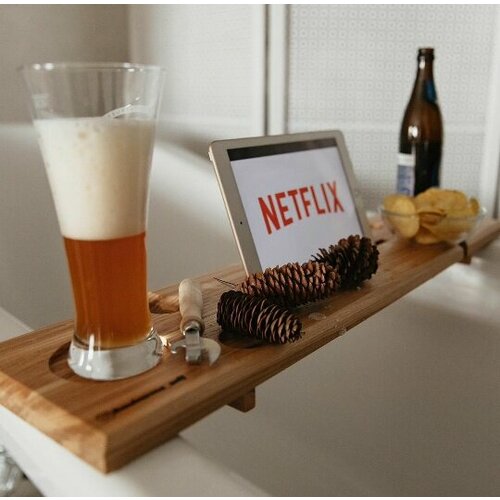 Доска-столик для ванны Релакс/ Полка для ванной/ деревянная подставка/ подарок/ полочка для вина, планшета/ столик для ванной из дерева