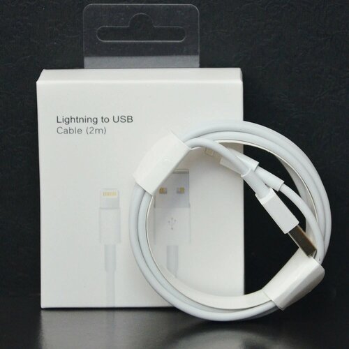 Кабель USB Lightning, зарядка для iPhone, iPad, iPod, 2 метра, белый кабель lightning to usb для iphone ipod ipad 2 метра