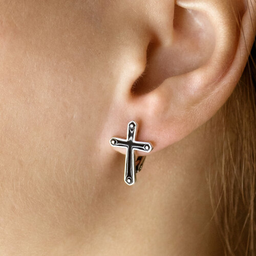 Серьги VitaCredo, серебро, 925 проба, родирование, эмаль, размер/диаметр 20 мм, длина 2 см, черный, серебряный