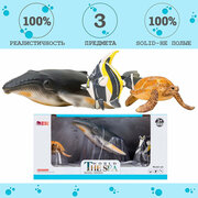 Фигурки игрушки серии "Мир морских животных": Кит, морская черепаха, мавританский идол (набор из 3 фигурок животных)