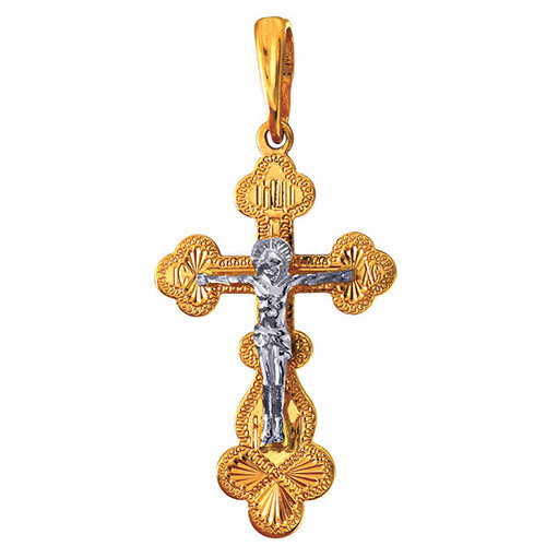 Крестик Золотая подкова, комбинированное золото, 585 проба
