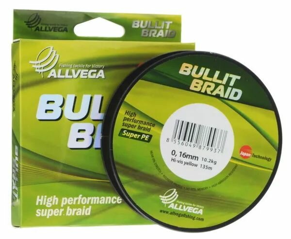 Плетеный шнур Allvega Bullit Braid 135м 0,12мм 7,1кг, темно-зеленая