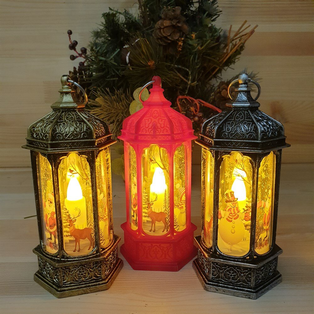 фото Набор новогодних фонариков-свечей с подсветкой | Игрушка-светильник на елку "Волшебный свет", 3 шт 14х6 см