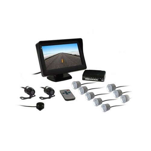 Парктроник с камерой заднего хода для авто MasterPark 041-8-P-SILVER I33676PA с серебряными датчиками с двумя камерами восемью датчиками и монито 1912500₽