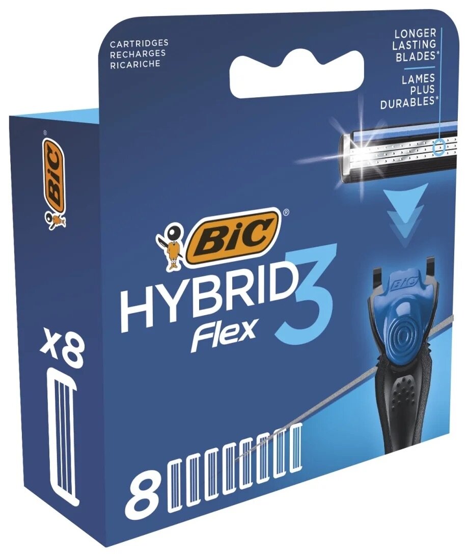 Сменные кассеты Bic 3 Flex Hybrid, синий, 8 шт.