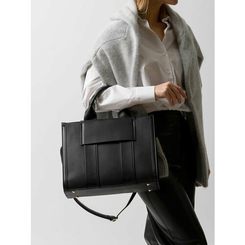 фото Сумка тоут ruscelli, фактура зернистая, матовая, черный