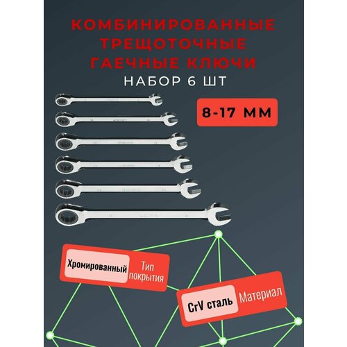 Набор комбинированных трещоточных гаечных ключей