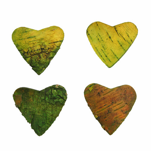 YW025 Декоративные элементы из коры дерева 'Сердце', 5см, 10шт/уп (зеленый)