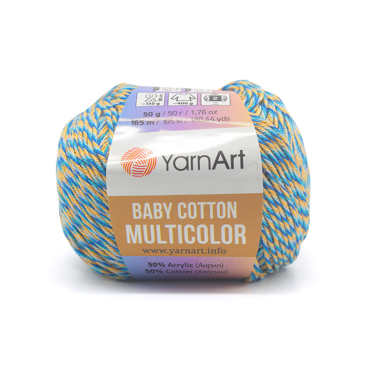 Пряжа для вязания YarnArt 'Baby cotton multicolor', 50г, 165м (50% хлопок, 50% акрил) (5211), 10 мотков