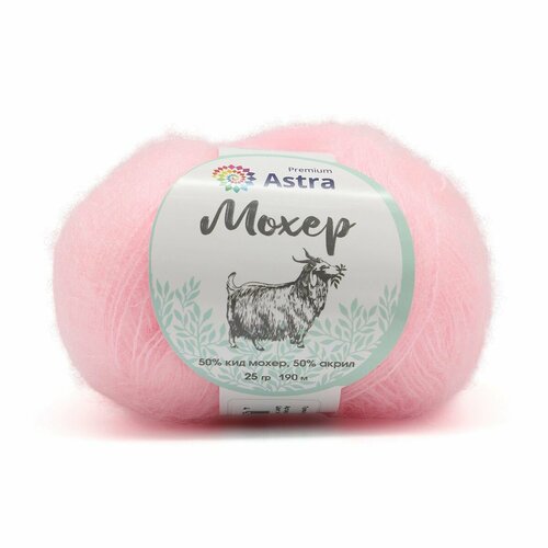 фото Пряжа для вязания astra premium 'мохер' (mohair) 25гр 190м (+/-5%) (50% кид мохер, 50% акрил) (40 нежно-розовый), 4 мотка