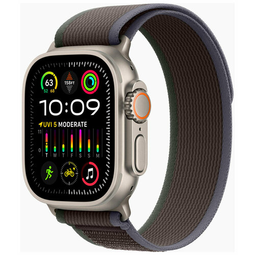 смарт часы apple watch ultra 49mm titanium black gray trail s m Часы Apple Watch Ultra 2, GPS + Cellular, 49 мм, титановый корпус, ремешок Trail, сине-черного цвета, M/L