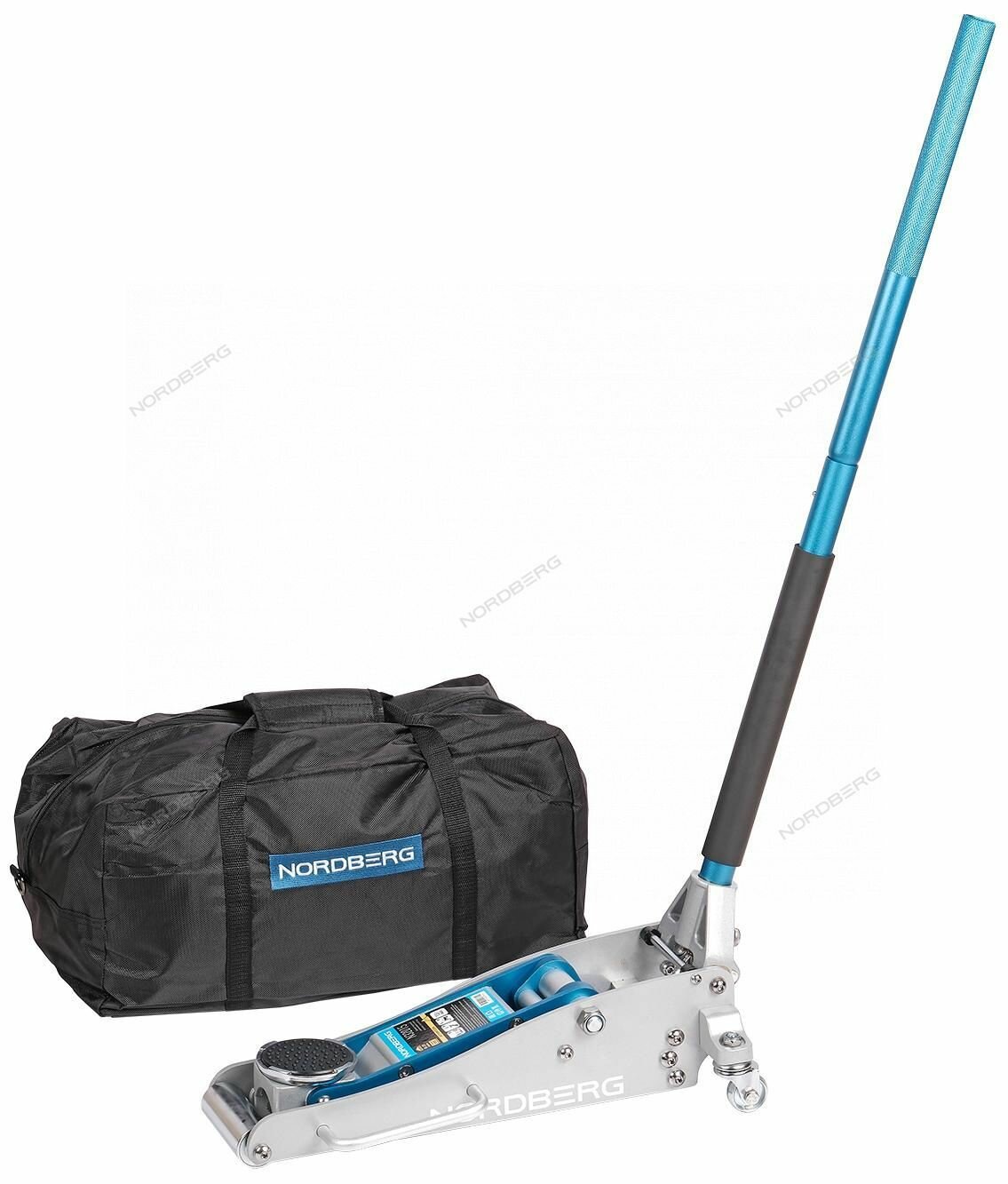 фото Домкрат подкатной алюминиевый, 1,5 т, подъем 8,5-37,5 см, в сумке NORDBERG N32015