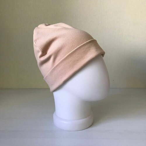 фото Шапка бини шапка женская трикотажная, бежевая, двухслойная, размер 56-58, размер 56-58, бежевый нет бренда