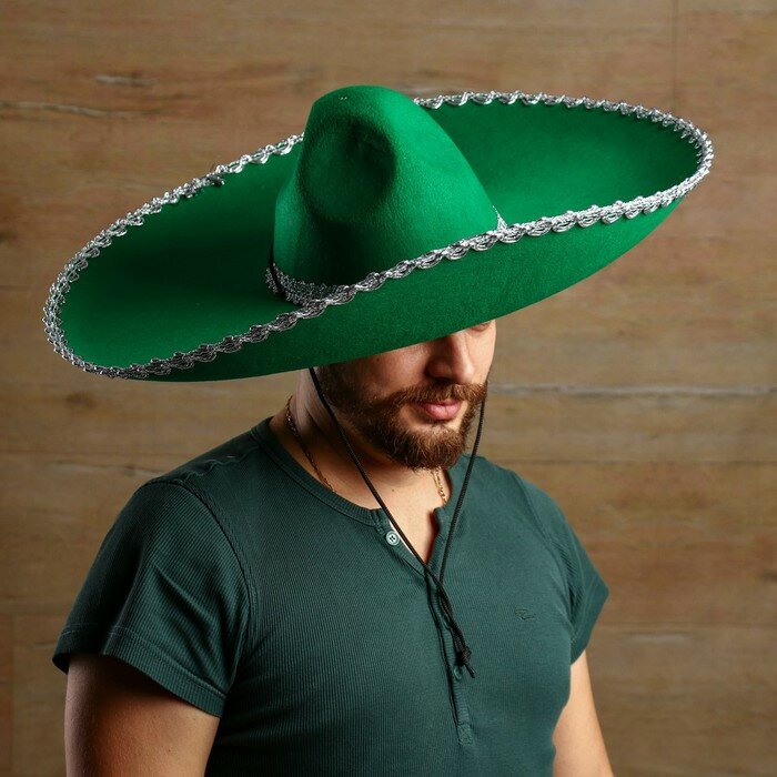 Карнавальная шляпа Страна Карнавалия "Сомбреро", размер азмер 56-58, цвет зеленый