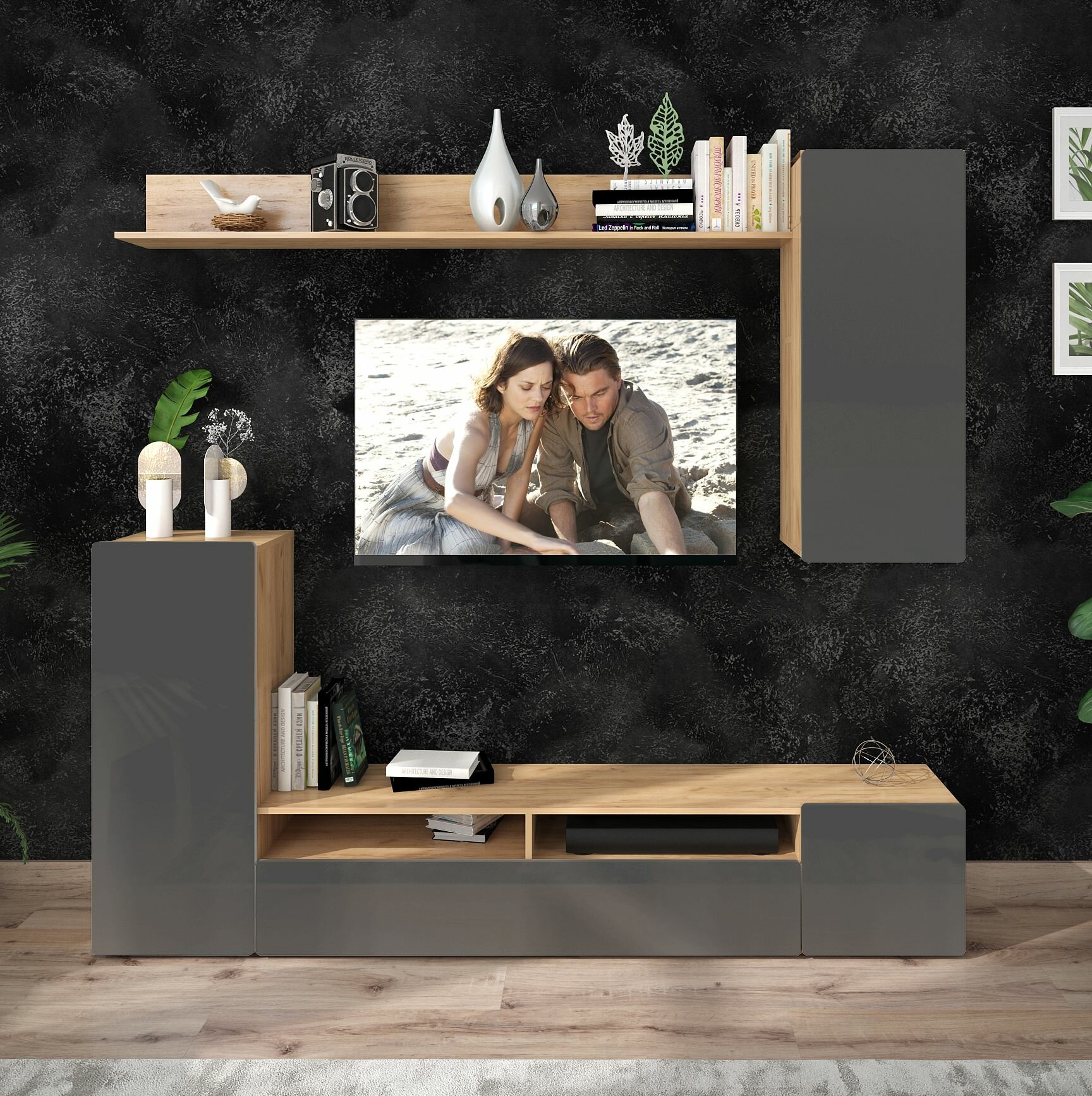 Стенка в гостиную джаз дуб артизан/графит