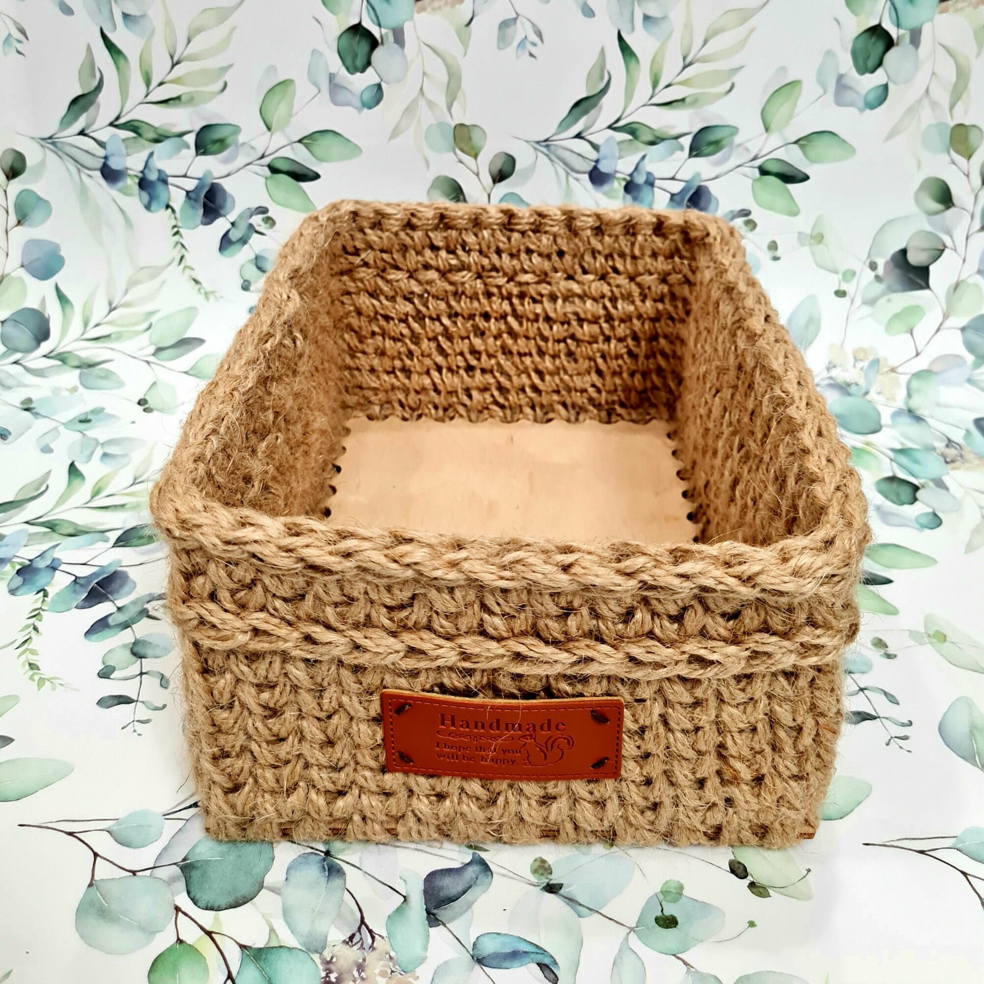 фото Корзинка из джута, прямоугольная "Малая 20*15см", с жёстким дном