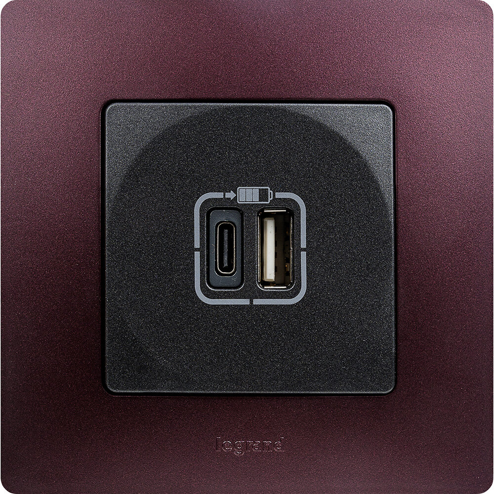Etika 672636 Розетка USB (2xUSB, тип А-тип С, под рамку, скрытая установка, антрацит) Legrand - фото №4