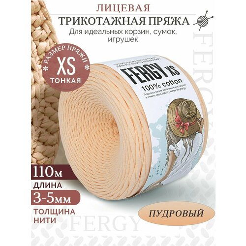 Трикотажная пряжа для вязания / Лицевая / 110м / XS 3-5мм / пудра