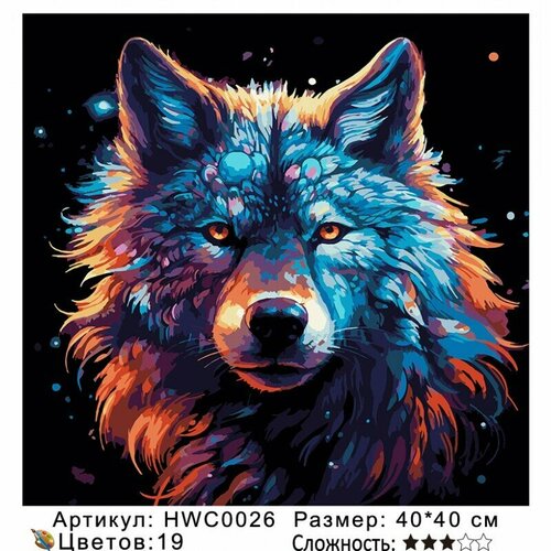Картина по номерам "волк" Черный холст. 40х40см, на подрамнике