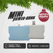 Портативный мини-Powerbank Type-C. Внешний аккумулятор для зарядки. 3000 mAh, 1.2 А. Цвет - голубой